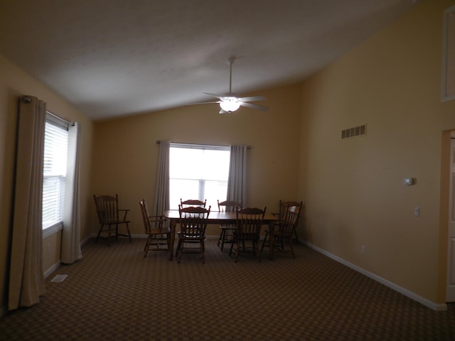 8103 Robinbrook St, Richland, MI 49083 - carpeted dining area with vaulted ceiling and ceiling fan
