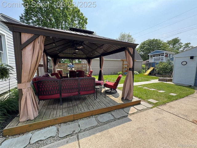 4235 Bacon Ave, Berkley, MI 48072 - view of patio featuring a gazebo, a playground, outdoor lounge area, and a deck