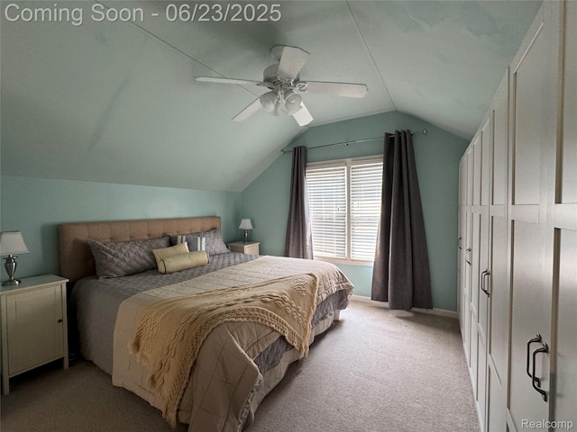 4235 Bacon Ave, Berkley, MI 48072 - bedroom with vaulted ceiling, light carpet, and a ceiling fan