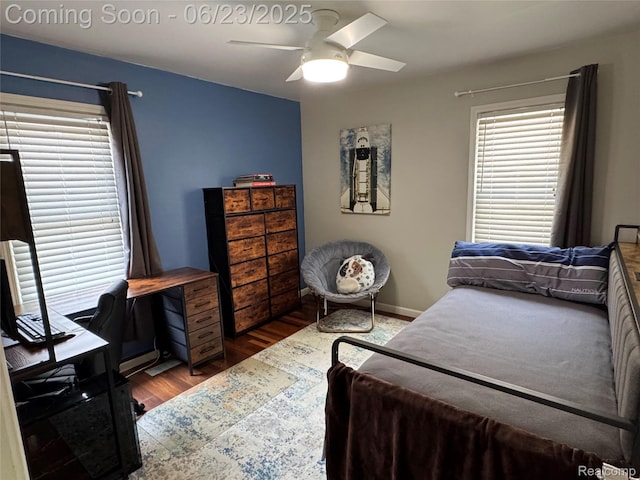 4235 Bacon Ave, Berkley, MI 48072 - bedroom with wood finished floors, an office area, and a ceiling fan