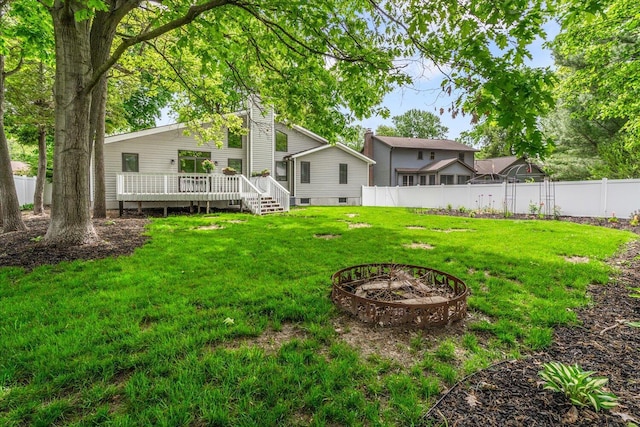 6767 Knollview Dr, Hudsonville, MI 49426 - fenced backyard featuring a deck and an outdoor fire pit
