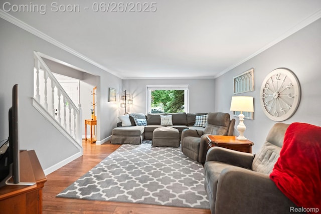 4386 Kelly Circle Dr, Commerce Twp, MI 48390 - living area featuring crown molding, wood finished floors, and stairway