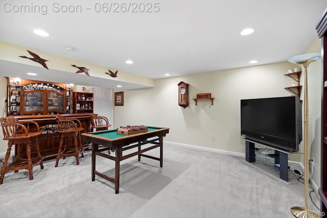 4386 Kelly Circle Dr, Commerce Twp, MI 48390 - rec room featuring a dry bar, light carpet, and recessed lighting