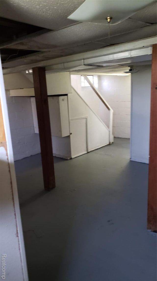 18968 Asbury Park, Detroit, MI 48235 - finished below grade area with concrete block wall and stairs