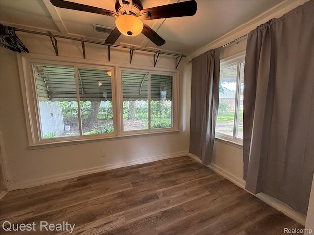 21738 Evergreen St, Saint Clair Shores, MI 48082 - empty room with dark wood finished floors and ceiling fan