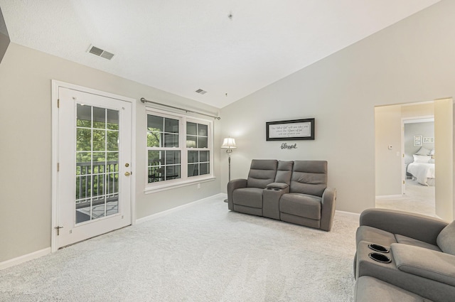 4219 Inverness St Unit 118, Dexter, MI 48130 - carpeted living room featuring baseboards and high vaulted ceiling