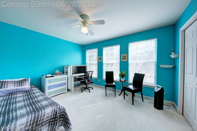 3400 Yosemite Dr, Lake Orion, MI 48360 - bedroom with carpet flooring, a desk, and a ceiling fan
