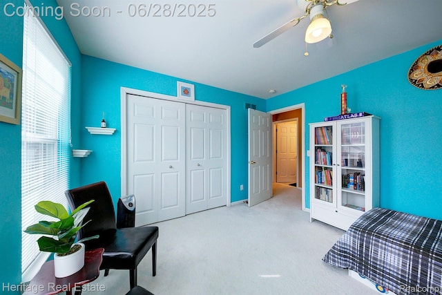 3400 Yosemite Dr, Lake Orion, MI 48360 - bedroom featuring a closet, carpet flooring, and a ceiling fan