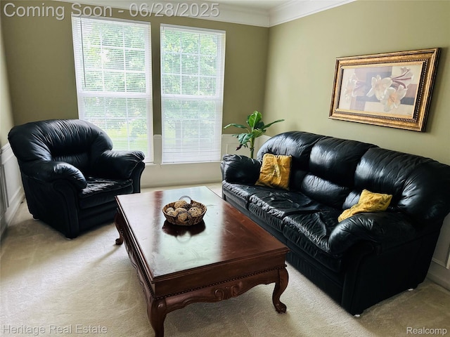 3400 Yosemite Dr, Lake Orion, MI 48360 - living room featuring carpet flooring and crown molding