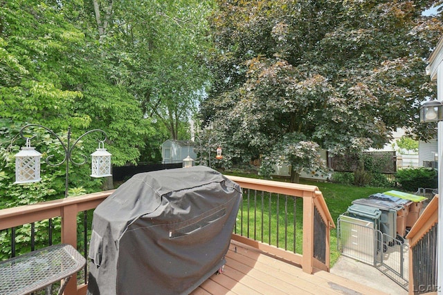 221 Burt St, Tecumseh, MI 49286 - deck featuring a grill and a storage unit