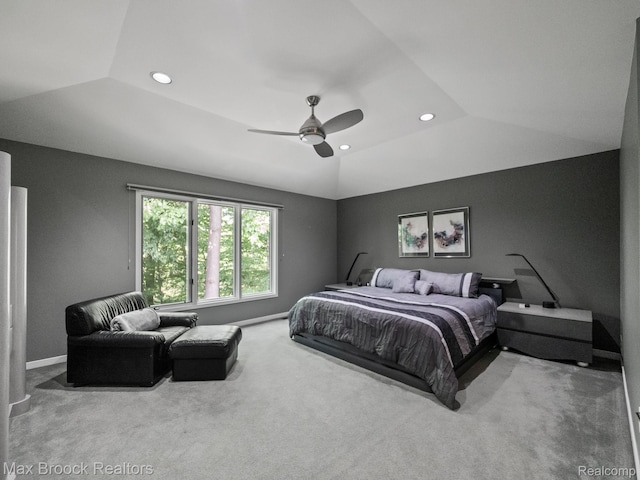 6224 Bromley Ct, West Bloomfield, MI 48322 - bedroom featuring carpet floors, recessed lighting, lofted ceiling, and a ceiling fan