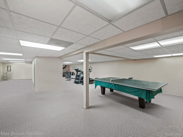 6224 Bromley Ct, West Bloomfield, MI 48322 - recreation room with a drop ceiling and carpet flooring