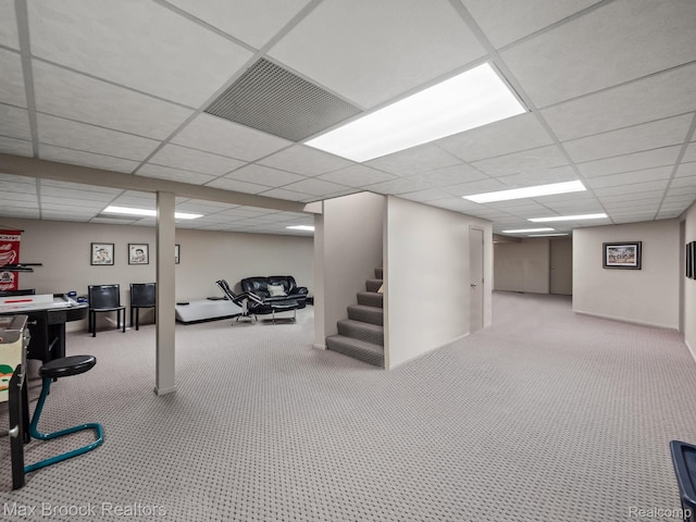 6224 Bromley Ct, West Bloomfield, MI 48322 - finished below grade area featuring carpet, a drop ceiling, and stairway