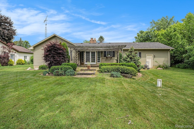 6392 Mckenzie Dr, Flint, MI 48507 - view of front of home featuring a pergola, a front lawn, a chimney, and a patio area