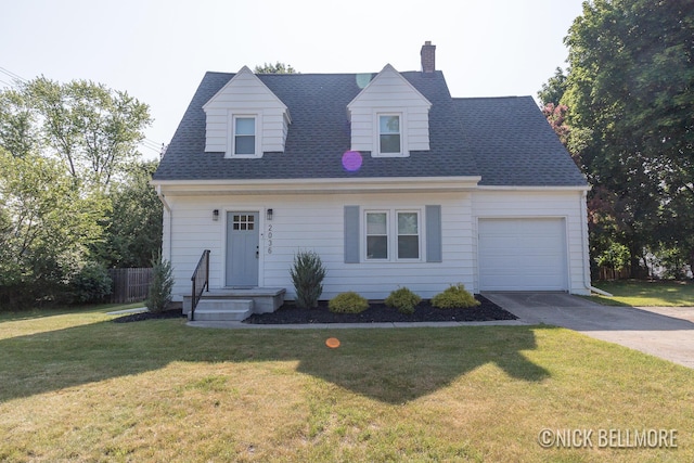 2036 Dawson Ave NE, Grand Rapids, MI 49505 - cape cod house with concrete driveway, a garage, a chimney, and a shingled roof