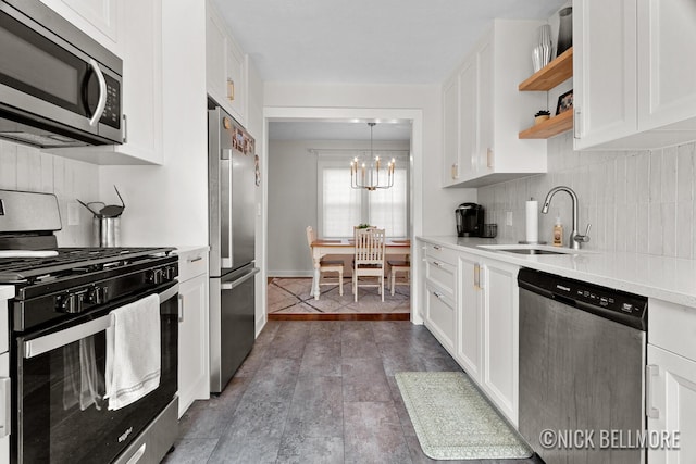 2036 Dawson Ave NE, Grand Rapids, MI 49505 - kitchen with appliances with stainless steel finishes, open shelves, backsplash, light countertops, and white cabinets