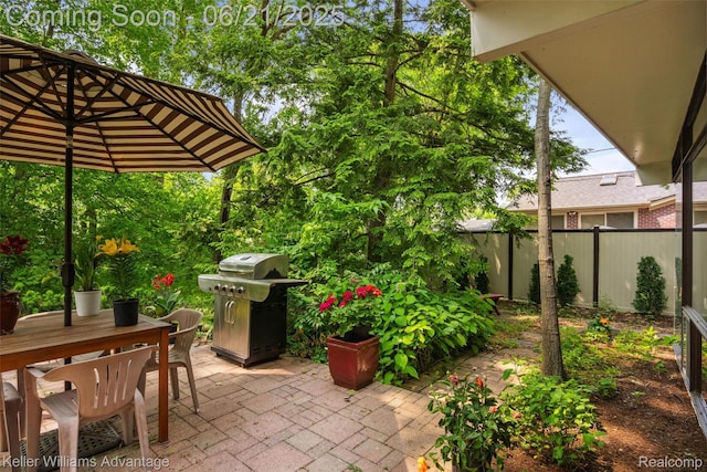 5959 Rosetta St, Dearborn Heights, MI 48127 - fenced backyard with area for grilling, a patio, and outdoor dining space