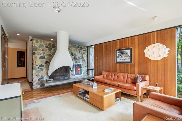 5959 Rosetta St, Dearborn Heights, MI 48127 - living room featuring wood walls