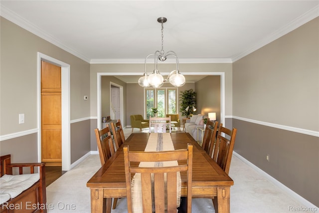 25006 Davenport Ave, Novi, MI 48374 - dining space with ornamental molding, a chandelier, and carpet flooring