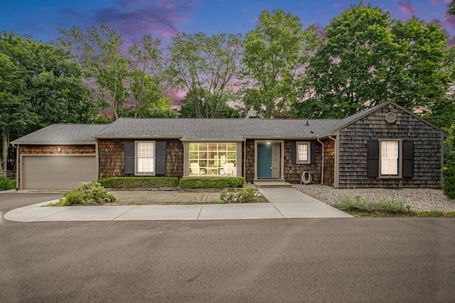 11279 E Cd Ave, Richland, MI 49083 - ranch-style home with an attached garage, driveway, a shingled roof, and a chimney