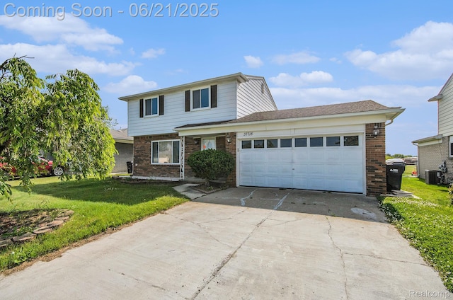 37718 Douglas Ct, Sterling Heights, MI 48310 - traditional-style house featuring brick siding, a front lawn, driveway, and an attached garage