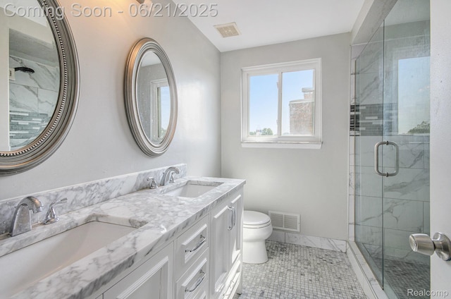 37718 Douglas Ct, Sterling Heights, MI 48310 - bathroom with double vanity, a shower stall, and tile patterned flooring
