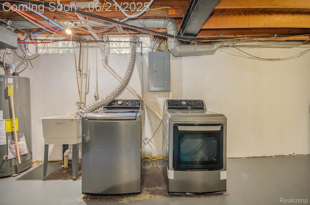 37718 Douglas Ct, Sterling Heights, MI 48310 - laundry area featuring water heater, electric panel, and separate washer and dryer