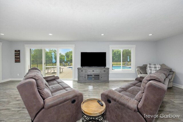 6770 Rivers Edge Ln, Middleville, MI 49333 - living area with healthy amount of natural light, wood finished floors, and recessed lighting