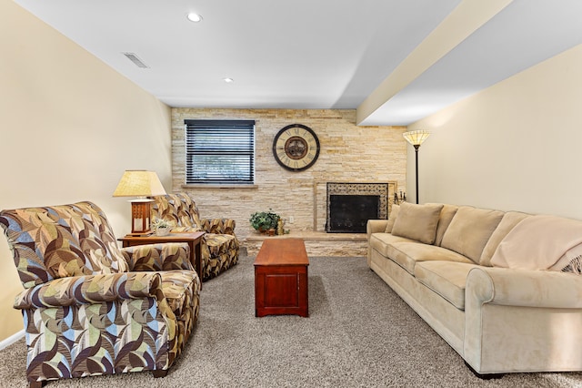 525 Langfield St, Northville, MI 48167 - carpeted living area featuring recessed lighting and a large fireplace
