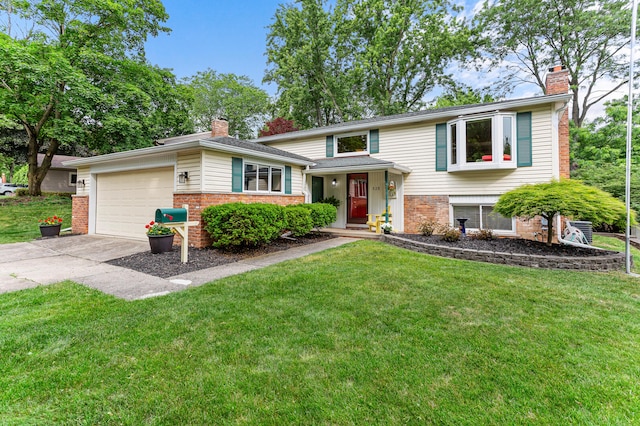 525 Langfield St, Northville, MI 48167 - view of front of house with a chimney, brick siding, and concrete driveway