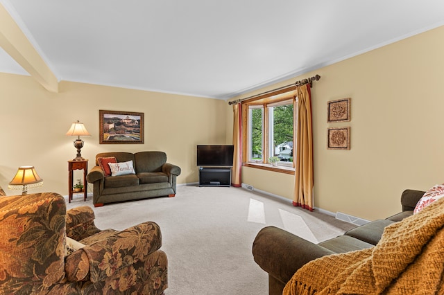 525 Langfield St, Northville, MI 48167 - carpeted living area featuring ornamental molding and baseboards