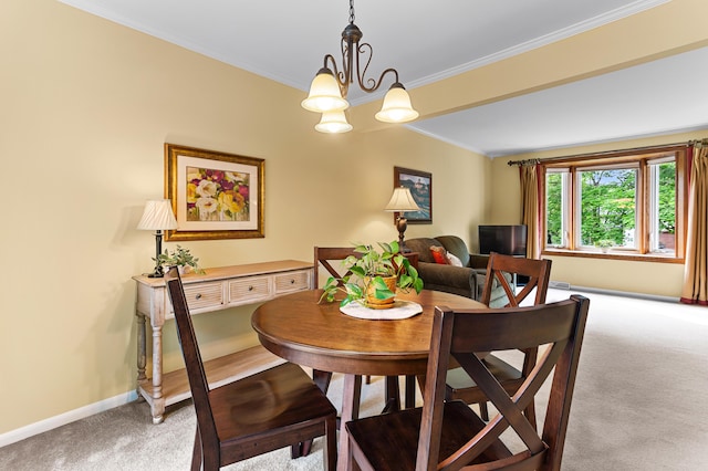525 Langfield St, Northville, MI 48167 - dining room featuring light colored carpet, crown molding, and a chandelier