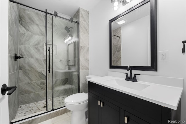 24790 Ashley Ct, Redford, MI 48239 - full bathroom with vanity, marble finish floors, and a stall shower