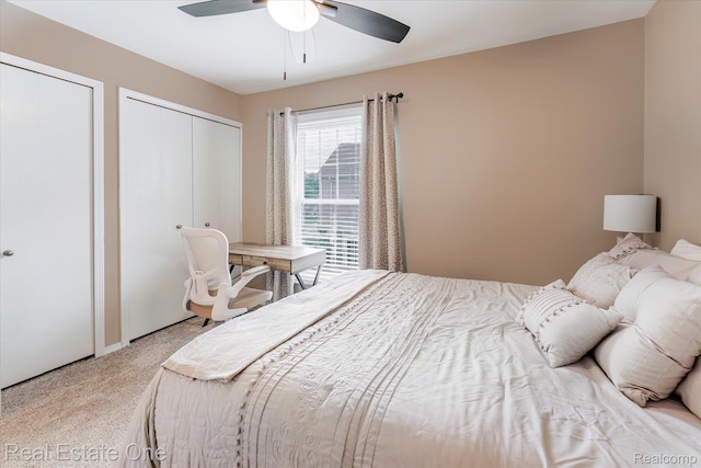 1106 Kings Cove Dr Unit 355, Rochester, MI 48306 - bedroom with carpet, multiple closets, and ceiling fan