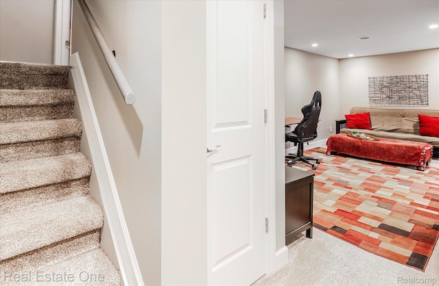 1106 Kings Cove Dr Unit 355, Rochester, MI 48306 - staircase featuring carpet floors and recessed lighting