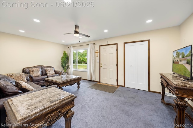 3123 W Utica Rd, Shelby Twp, MI 48317 - living room featuring recessed lighting, a ceiling fan, and carpet floors
