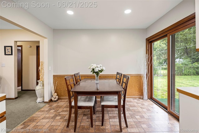3123 W Utica Rd, Shelby Twp, MI 48317 - dining space featuring plenty of natural light, a wainscoted wall, recessed lighting, and wood walls