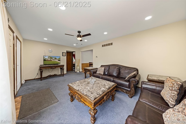 3123 W Utica Rd, Shelby Twp, MI 48317 - living room with a ceiling fan, recessed lighting, and carpet flooring