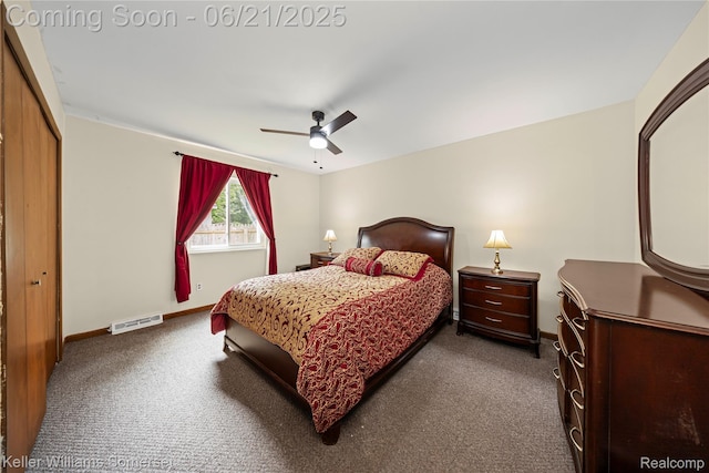 3123 W Utica Rd, Shelby Twp, MI 48317 - bedroom featuring dark colored carpet, ceiling fan, and a closet