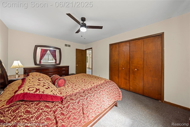 3123 W Utica Rd, Shelby Twp, MI 48317 - carpeted bedroom with a closet and a ceiling fan