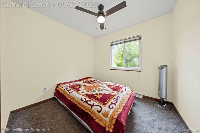 3123 W Utica Rd, Shelby Twp, MI 48317 - bedroom with dark colored carpet and a ceiling fan