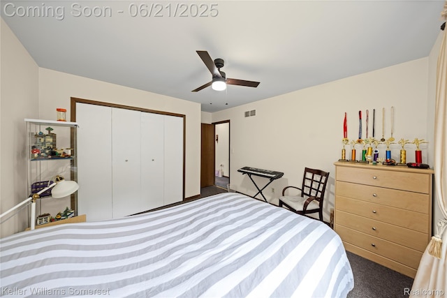 3123 W Utica Rd, Shelby Twp, MI 48317 - carpeted bedroom featuring a closet and ceiling fan