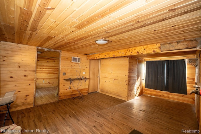 106 Devonshire Dr, Prudenville, MI 48651 - unfurnished room with wooden ceiling, hardwood / wood-style floors, and wood walls