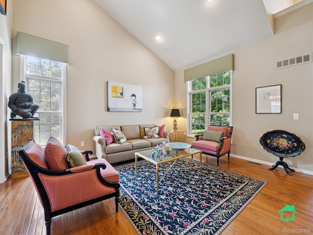 6345 Brookview Dr, Saline, MI 48176 - living area with high vaulted ceiling, wood finished floors, and recessed lighting