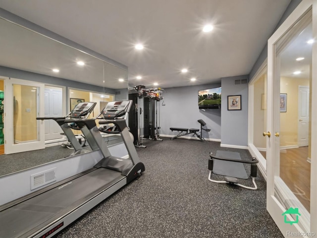 6345 Brookview Dr, Saline, MI 48176 - workout area featuring recessed lighting and french doors