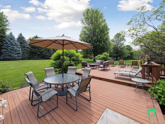 6345 Brookview Dr, Saline, MI 48176 - deck featuring outdoor dining area and a yard