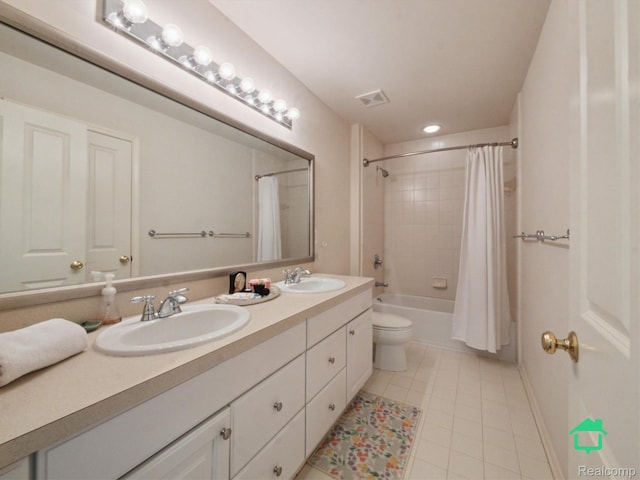 6345 Brookview Dr, Saline, MI 48176 - full bathroom featuring tile patterned floors, double vanity, and shower / bath combo with shower curtain