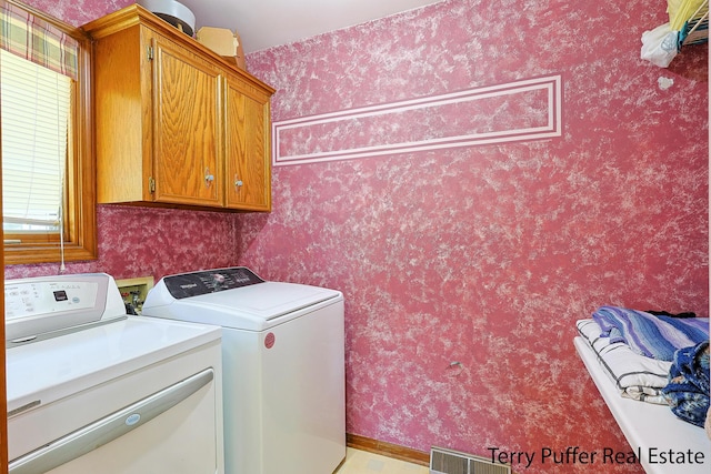 4651 Remembrance Rd NW, Grand Rapids, MI 49534 - washroom featuring cabinet space, washer and clothes dryer, and wallpapered walls