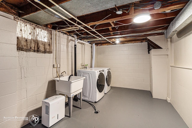 1006 Southlawn Ave, Flint, MI 48507 - unfinished basement with washer and clothes dryer and a sink