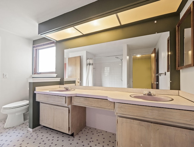 3640 Pall Dr, Warren, MI 48092 - bathroom featuring double vanity and a shower with shower curtain